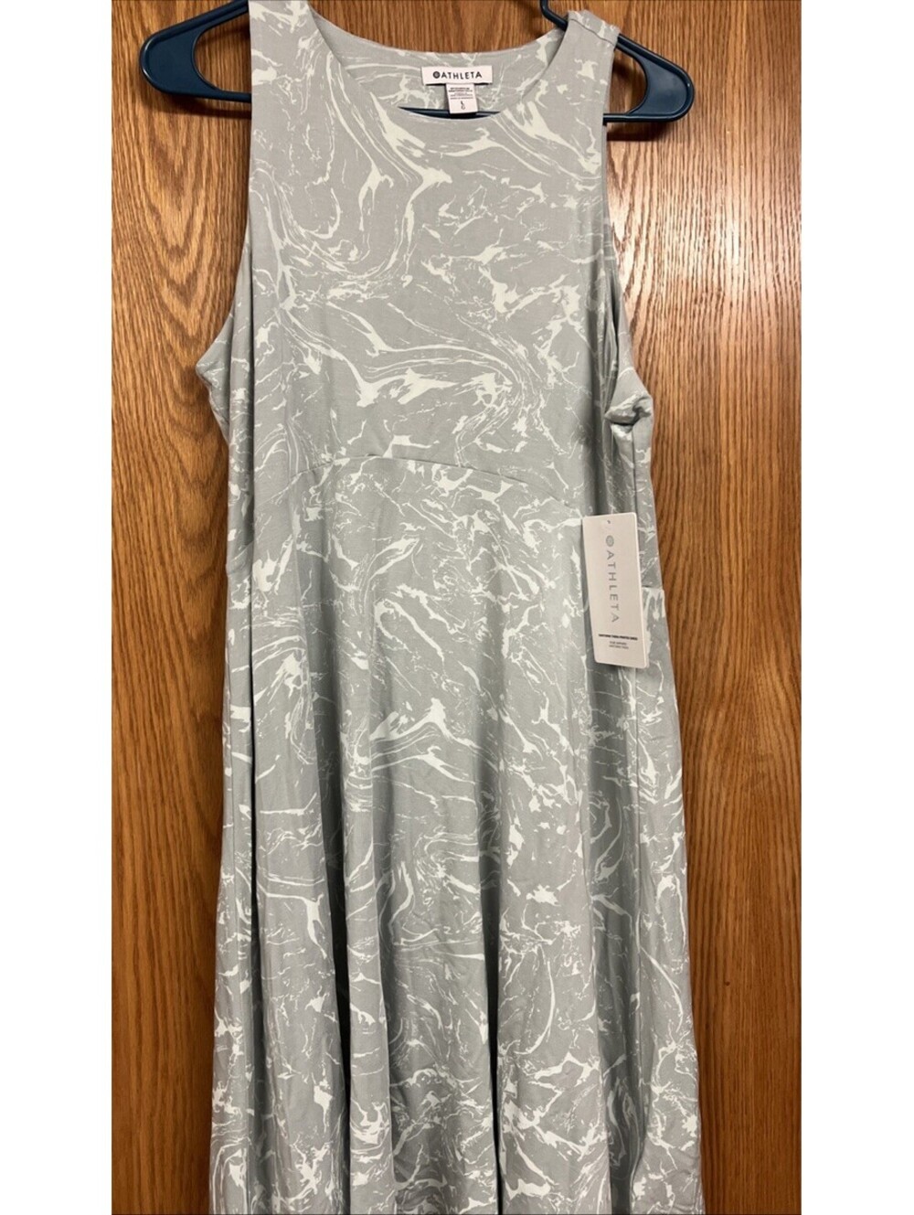Athleta Santorini Thera Printed Knee Length Dress Women's Sz L Gray Sleeveless
